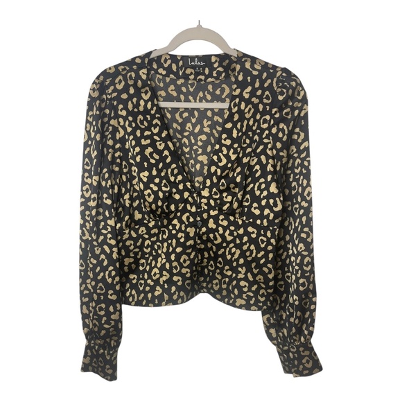 Lulus Cambera Black Leopard Print Button-Up Blouse - Picture 1 of 6
